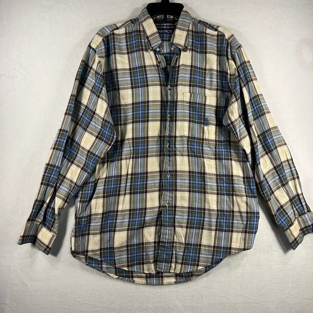 Nautica Mens Plaid Button Down Shirt Long Sleeve Classic Fit M